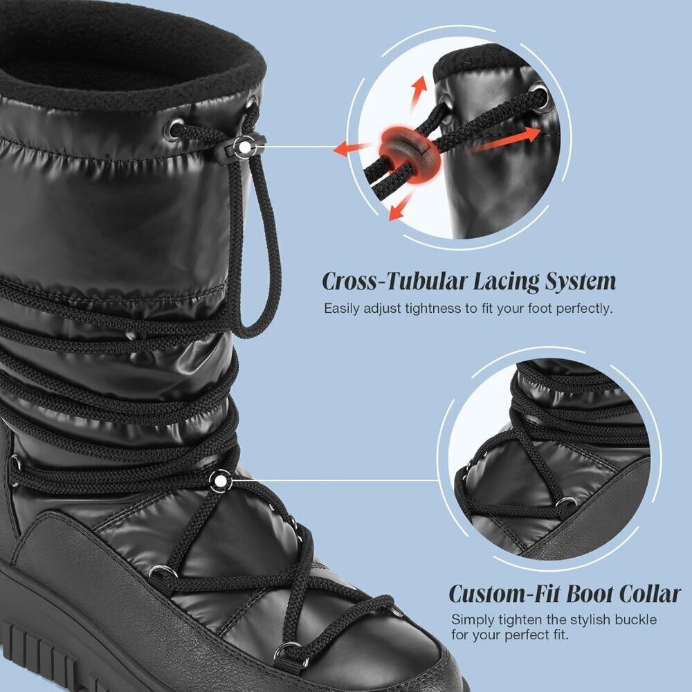 Women Black Waterproof Fleece Lined Rain Boots for Winter Cold Weather - Picture 4 of 8